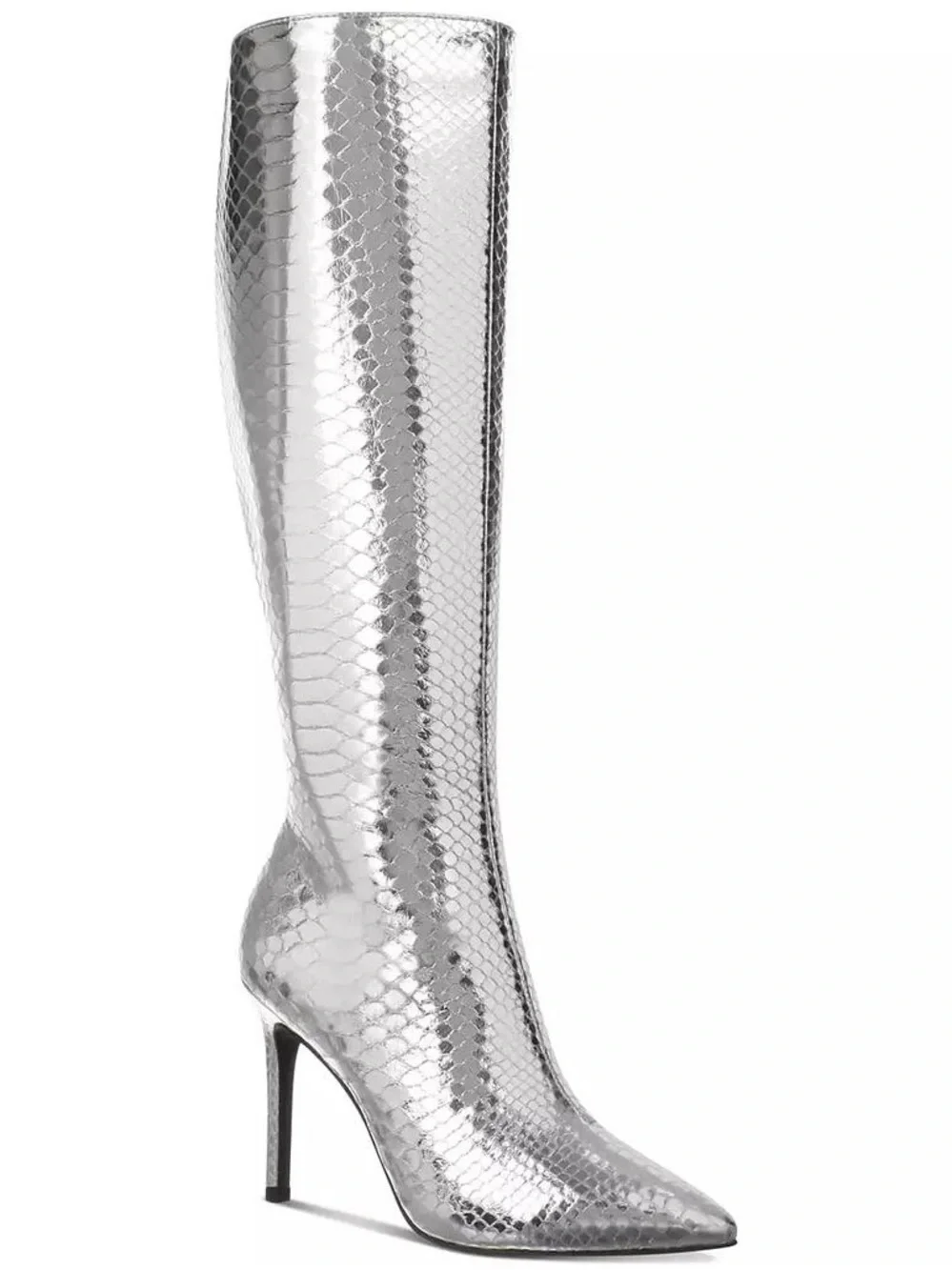 I.N.C Silver Metallic Knee-High Pointed Stiletto Boots INC MACYS New